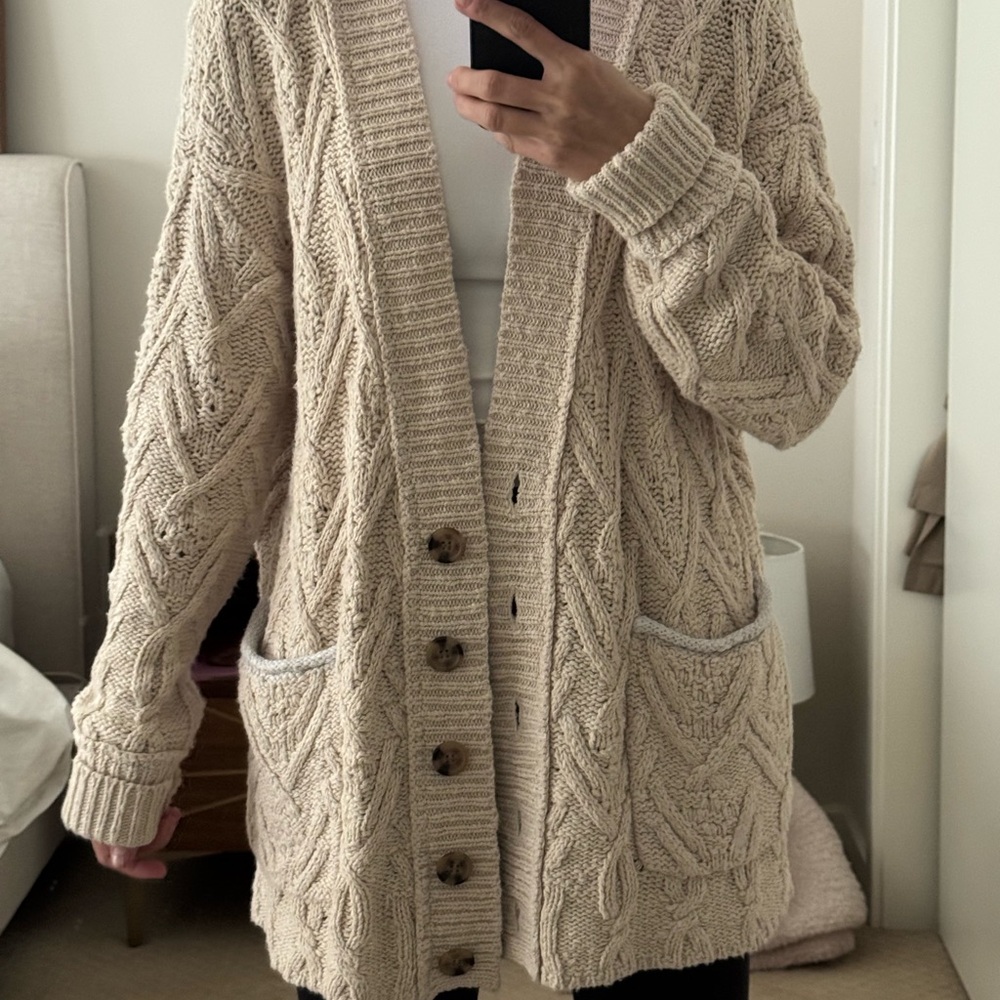 Free People Beige Cable Knit Cardigan